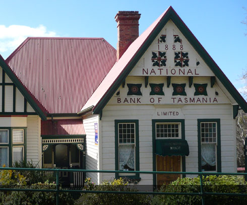 Between St Helens and Launceston is an original National Bank of Tasmania at Derby