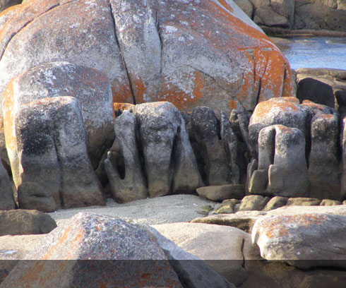 Stone carved by wind at the Bay of Fires near St Helens