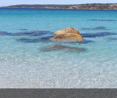 Crystal clear waters at Binalong Bay minutes from St Helens