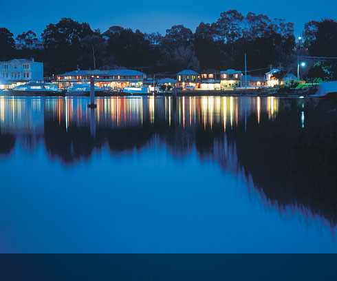 Peaceful night lights on Macquarie Harbour, Strahan